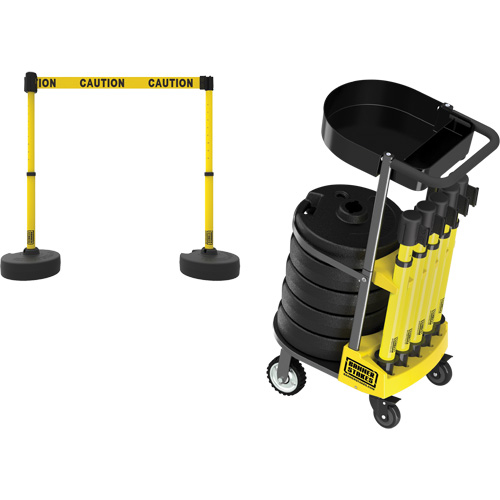 Banner Stakes PL4122T PLUS Barrier Post Cart Kit with Tray, 75' L, Metal, Yellow