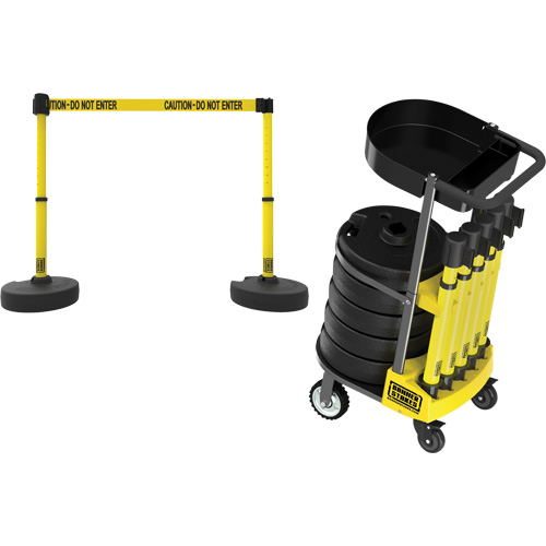 Banner Stakes PL4078T PLUS Barrier Post Cart Kit with Tray, 75' L, Metal, Yellow
