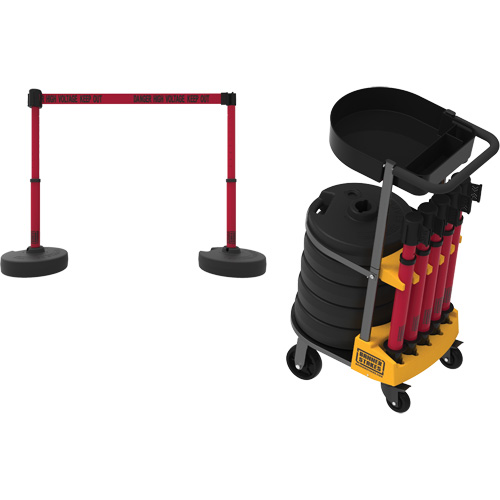 Banner Stakes PL4013T PLUS Barrier Post Cart Kit with Tray, 75' L, Metal, Yellow
