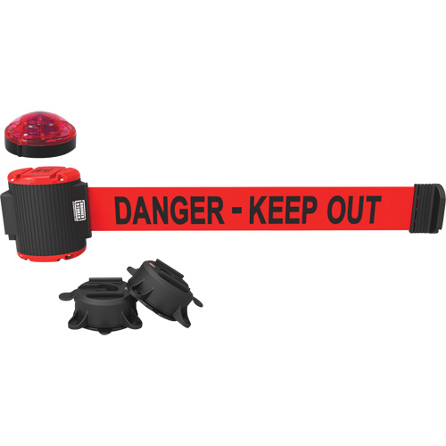Banner Stakes MH5009L Wall Mount Barrier with Light Kit, Plastic, Magnetic Mount, 30', Red Tape