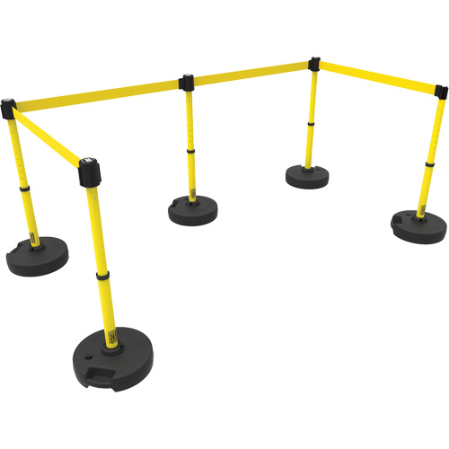 Banner Stakes PL4592 PLUS Barrier Post Set X5, Plastic, 42" H, Yellow Tape, 15' Tape Length