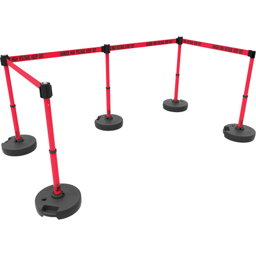 Banner Stakes PL4596 PLUS Barrier Post Set X5, Plastic, 42" H, Red Tape, 15' Tape Length