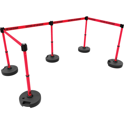 Banner Stakes PL4597 Ensemble de cinq montants pour barri&egrave;re PLUS, Plastique, 42" h, Ruban Rouge, Longueur du ruban 15'
