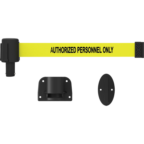 Banner Stakes PL4109 PLUS Wall Mount Barrier System, Plastic, Screw Mount, 15', Yellow Tape