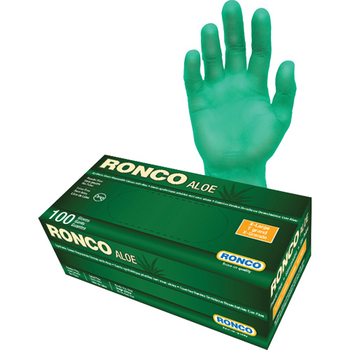 Ronco 657 Disposable Gloves with Aloe, X-Large, Vinyl, 5-mil, Powder-Free, Green