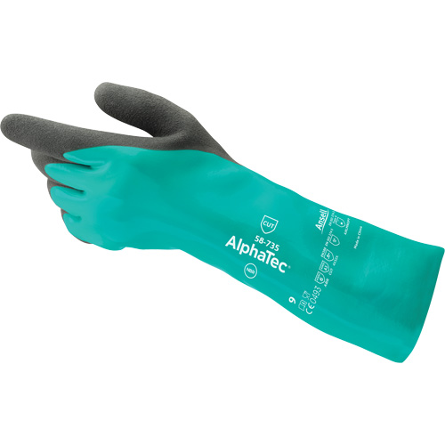 Ansell 58735100 AlphaTec&reg; 58-735 Chemical & Cut-Resistant Gloves, Size 10, 13" L, Nitrile, Nylon Inner Lining, 39-mil