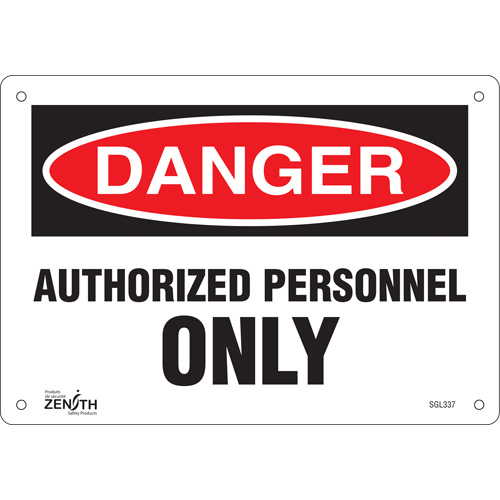 Produits de sécurité Zenith SGL337 Enseigne Authorized Personnel Only, 7" x 10", Aluminium, Anglais