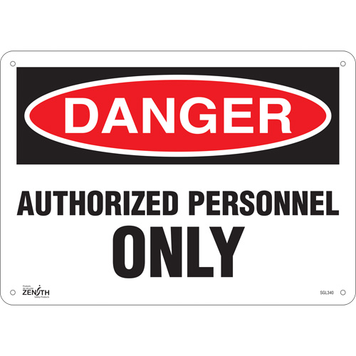 Zenith Safety Products SGL340 "Authorized Personnel Only" Sign, 10" x 14", Aluminum, English