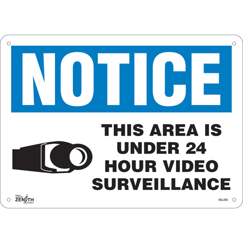 Zenith Safety Products SGL436 "24 Hour Surveillance" Sign, 10" x 14", Aluminum, English with Pictogram