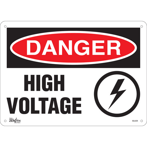 Zenith Safety Products SGL628 "High Voltage" Sign, 10" x 14", Aluminum, English with Pictogram