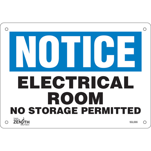 Zenith Safety Products SGL666 "Electrical Room" Sign, 7" x 10", Plastic, English