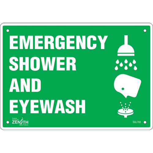 Zenith Safety Products SGL703 "Emergency Shower And Eyewash" Sign, 7" x 10", Aluminum, English with Pictogram