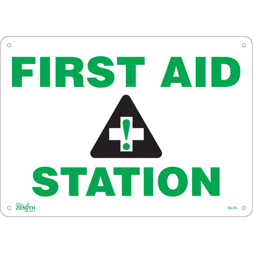 Produits de sécurité Zenith SGL765 Enseigne First Aid Station, 10" x 14", Plastique, Anglais avec pictogramme