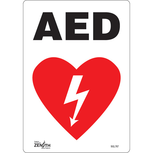 Zenith Safety Products SGL767 "AED" Sign, 10" x 7", Vinyl, English with Pictogram