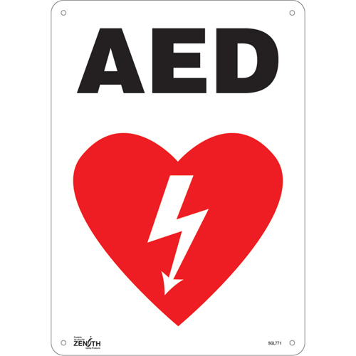 Zenith Safety Products SGL771 "AED" Sign, 14" x 10", Plastic, English with Pictogram