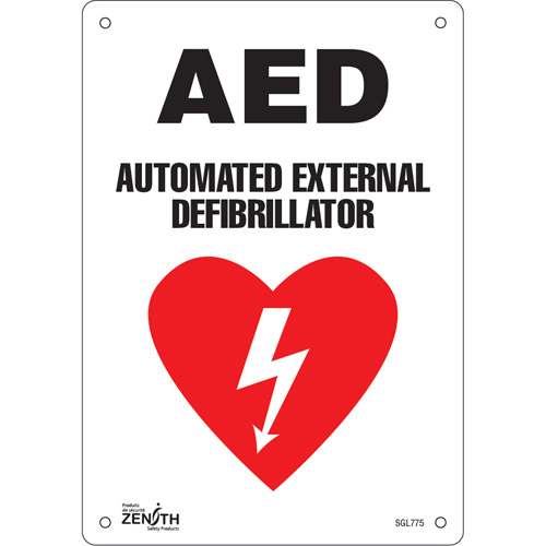 Zenith Safety Products SGL775 "AED Automated External Defibrillator" Sign, 10" x 7", Aluminum, English with Pictogram