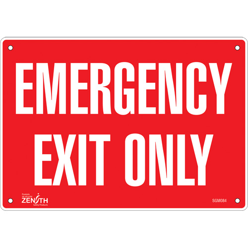 Produits de sécurité Zenith SGM084 Enseigne Emergency Exit Only, 7" x 10", Aluminium, Anglais