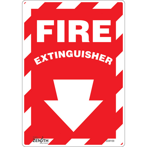 Zenith Safety Products SGM100 "Fire Extinguisher" with Down Arrow Sign, 10" x 7", Vinyl, English with Pictogram