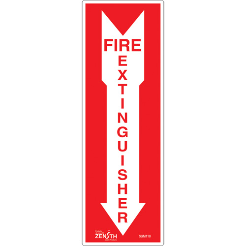 Zenith Safety Products SGM118 "Fire Extinguisher" Sign, 12" x 4", Vinyl, English with Pictogram