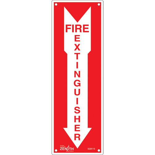 Zenith Safety Products SGM119 "Fire Extinguisher" Sign, 12" x 4", Plastic, English with Pictogram