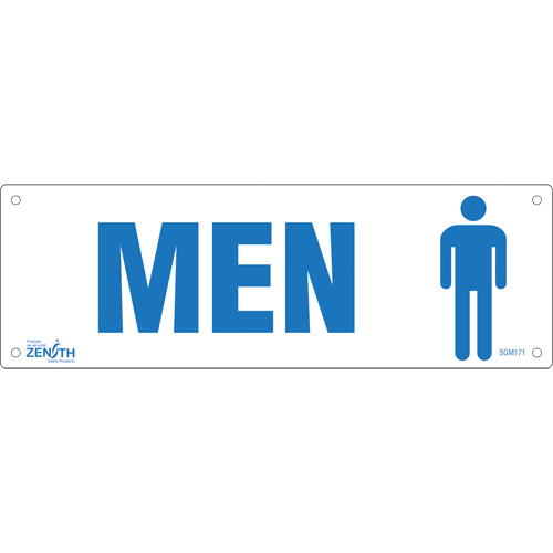 Zenith Safety Products SGM171 "Men" Sign, 4" x 12", Plastic, English with Pictogram