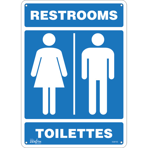 Produits de sécurité Zenith SGM192 Enseigne Restrooms - Toilettes, 14" x 10", Aluminium, Bilingue avec pictogramme