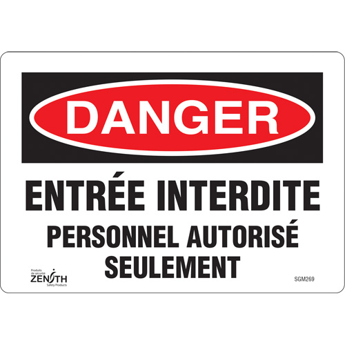 Produits de sécurité Zenith SGM269 Enseigne Personnel Autoris&eacute; Seulement, 7" x 10", Vinyle, Français