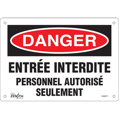 Zenith Safety Products SGM271 "Personnel Autoris&eacute; Seulement" Sign, 7" x 10", Aluminum, French