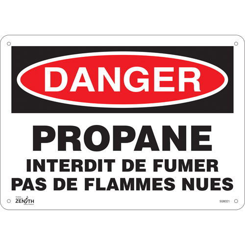 Produits de sécurité Zenith SGM321 Enseigne Propane - Interdit De Fumer, 10" x 14", Plastique, Français