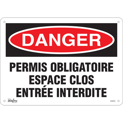 Zenith Safety Products SGM358 "Espace Clos Entr&eacute;e Interdite" Sign, 10" x 14", Aluminum, French