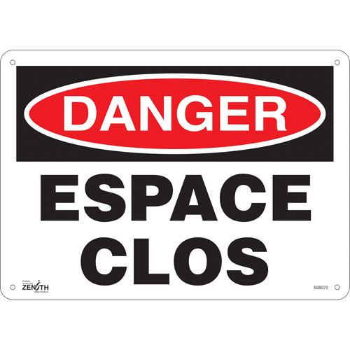 Produits de sécurité Zenith SGM370 Enseigne Espace Clos, 10" x 14", Aluminium, Français
