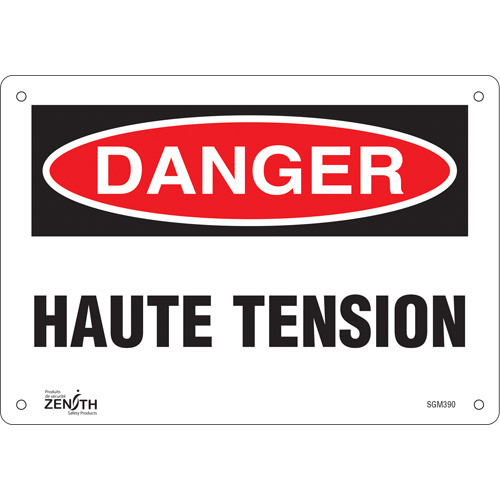 Produits de sécurité Zenith SGM390 Enseigne Haute Tension, 7" x 10", Plastique, Français