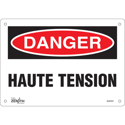 Produits de sécurité Zenith SGM391 Enseigne Haute Tension, 7" x 10", Aluminium, Français