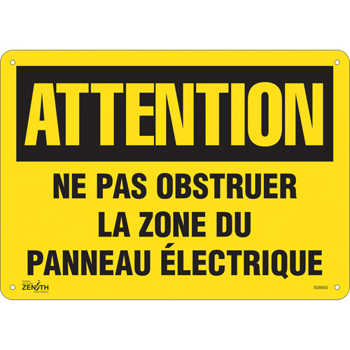 Zenith Safety Products SGM405 "Zone du Panneau &eacute;lectrique" Sign, 10" x 14", Plastic, French