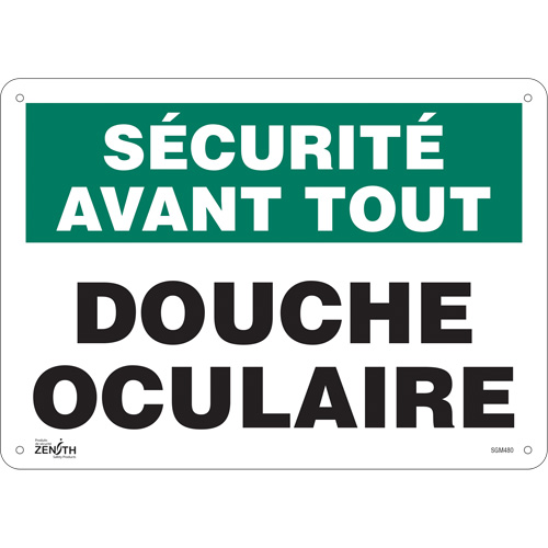 Produits de sécurité Zenith SGM480 Enseigne Douche Oculaire, 10" x 14", Aluminium, Français
