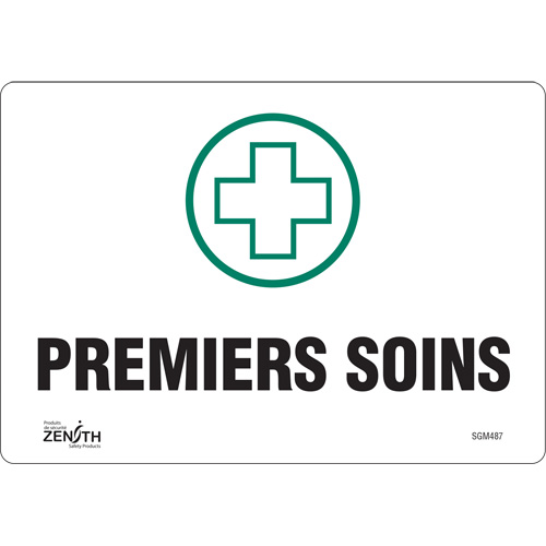 Zenith Safety Products SGM487 "Premiers Soins" Sign, 7" x 10", Vinyl, French with Pictogram