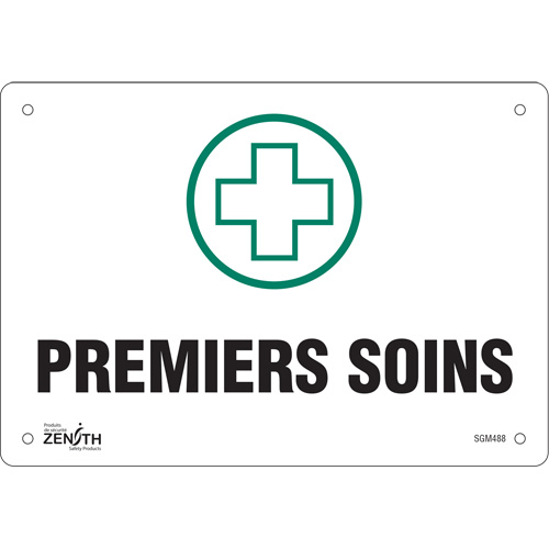 Produits de sécurité Zenith SGM488 Enseigne Premiers Soins, 7" x 10", Plastique, Français avec pictogramme