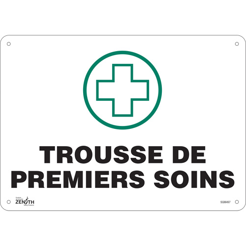 Produits de sécurité Zenith SGM497 Enseigne Premiers Soins, 10" x 14", Plastique, Français avec pictogramme