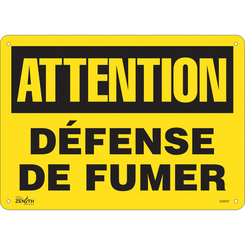 Produits de sécurité Zenith SGM587 Enseigne D&eacute;fense De Fumer, 10" x 14", Plastique, Français