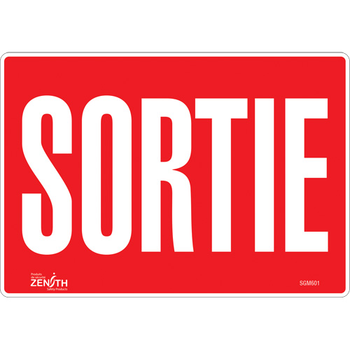 Zenith Safety Products SGM601 "Sortie" Sign, 7" x 10", Vinyl, French