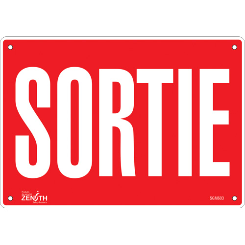 Zenith Safety Products SGM603 "Sortie" Sign, 7" x 10", Aluminum, French