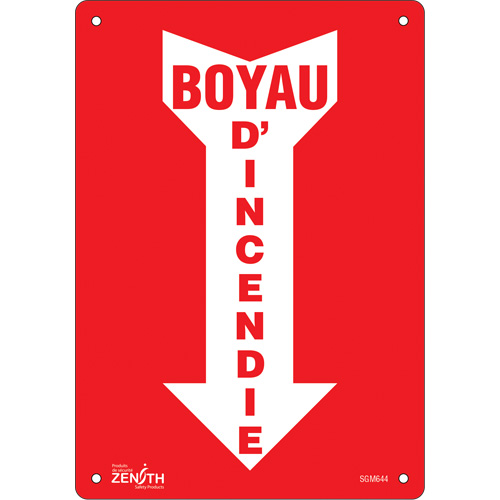 Produits de sécurité Zenith SGM644 Enseigne avec fl&egrave;che Boyau D'Incendie, 10" x 7", Plastique, Français avec pictogramme
