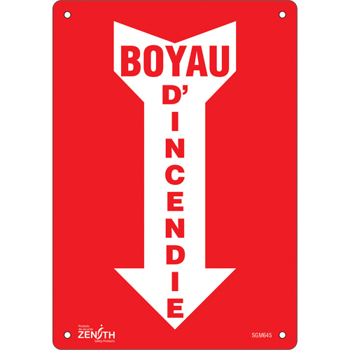 Produits de sécurité Zenith SGM645 Enseigne avec fl&egrave;che Boyau D'Incendie, 10" x 7", Aluminium, Français avec pictogramme