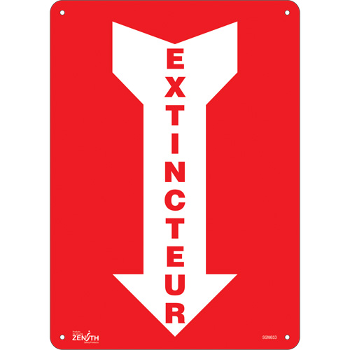 Zenith Safety Products SGM653 "Extincteur" Arrow Sign, 14" x 10", Plastic, French with Pictogram