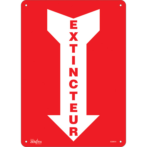 Zenith Safety Products SGM654 "Extincteur" Arrow Sign, 14" x 10", Aluminum, French with Pictogram