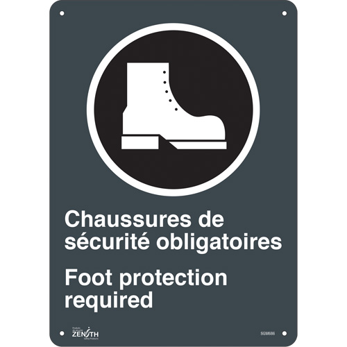 Produits de sécurité Zenith SGM686 Enseigne de s&eacute;curit&eacute; conforme &agrave; la CSA Chaussures de s&eacute;curit&eacute;/Foot Protection, 14" x 10", Plastique, Bilingue avec pictogramme