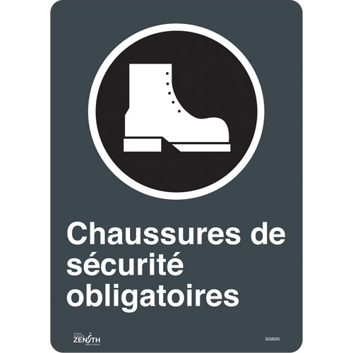 Zenith Safety Products SGM688 "Chaussures De S&eacute;curit&eacute; Obligatoires" Sign, 14" x 10", Vinyl, French with Pictogram
