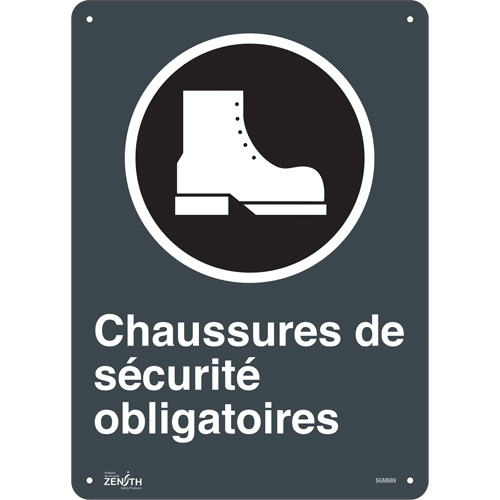 Produits de sécurité Zenith SGM689 Enseigne Chaussures De S&eacute;curit&eacute; Obligatoires, 14" x 10", Plastique, Français avec pictogramme