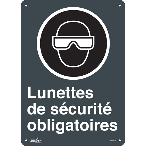 Produits de sécurité Zenith SGM716 Enseigne Lunettes De S&eacute;curit&eacute; Obligatoires, 14" x 10", Plastique, Français avec pictogramme