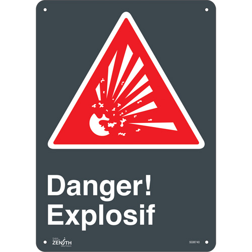 Produits de sécurité Zenith SGM740 Enseigne Explosif, 14" x 10", Plastique, Français avec pictogramme